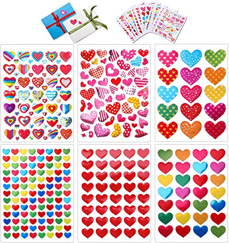 Konsait 60 Sheets Valentine Heart Stickers Love Decorative Sticker for Kids Envelopes Cards Craft Scrapbooking for Great Party Favors Gift Prize Class Rewards Award Praise (3000+ Colorful Heart)