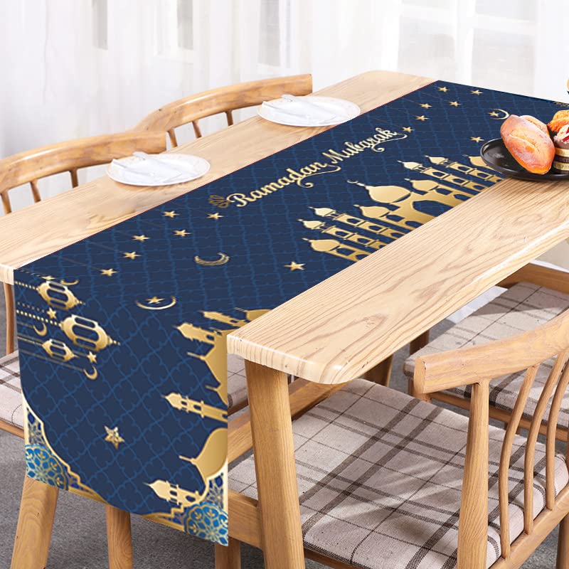 Ramadan Mubarak Table Runner Table Decorations - Ramadan Mosque Lantern Islamic Happy Ramadan Mubarak Party Supplies Decorations, 13.8x71 inches