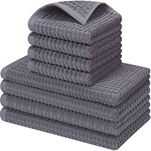 8Pack Kitchen Dish Towels ,100% Cotton Dish Cloths, Super Soft,Super Absorbent and Quick Drying Anti Odor,Very Suitable for Kitchen Cooking and Cleaning Kitchenware Washing,Drying Dishes (Gray)