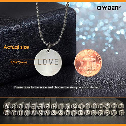 OWDEN Professional 36Pcs.Steel Metal Alphabet and Figure Punch Set (5/32”) 4mm Uppercase,Steel Number and Letter Punch Set, Jewelry Craft Stamping Tool.