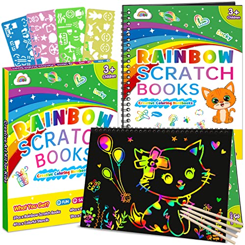 ZMLM Scratch Paper Art Craft Christmas Gift: 2 Pack Rainbow Scratch Art Set for Kids Drawing Coloring Craft Black Magic Art Supplies Kits for Girls Boys Birthday Party Favor Halloween Craft Toys