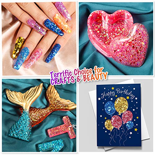 LEOBRO Holographic Chunky Glitter, 15 Colors Craft Glitter for Resin, with 5PCS Mixing Spoon, Cosmetic Glitter for Nail Body Eye Face, Resin Glitter Flakes Sequins for Tumbler Jewelry Crafts Making