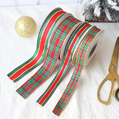Christmas Checkered Plaid Ribbon 25 Yard Each Roll 100% Polyester Woven Edge Gingham Ribbon for Christmas Crafts, Gift Wrapping (Special Design 3/8 Inch(9mm))