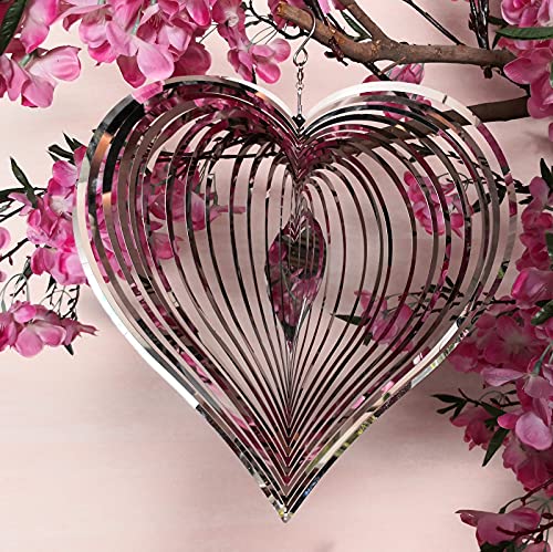 DJUAN Wind Spinner Outdoor Metal Decorations,Silver Heart Wind Spinners for Yard and Garden,Stainless Steel Wind Chimes for Outside Decor,Birthday Gifts for Mom,Mother's Day,Aunt Gifts