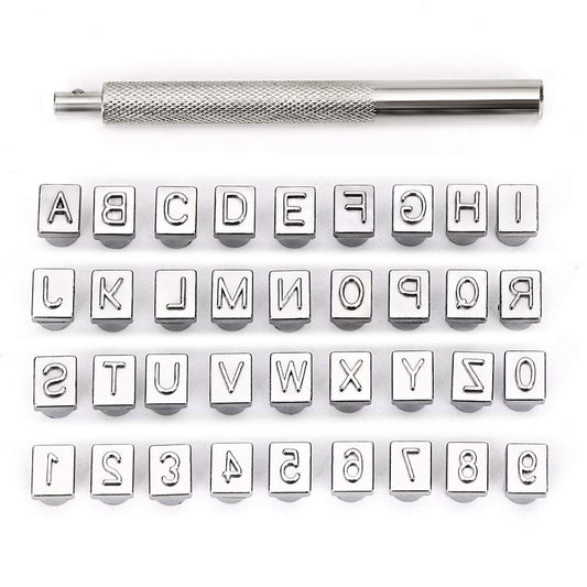 OwnMy Capital Letters and Numbers Stamp Set, 1/4” / 6mm Alphabet Stamp Tools Set Leather Craft Stamping Tools Leather Art Craft Tool (6mm - 36pcs)