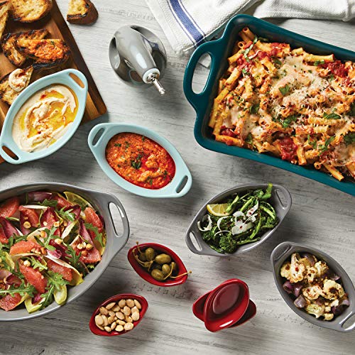Rachael Ray Solid Glaze Ceramics Au Gratin Bakeware / Baker Set, Oval - 2 Piece, Teal