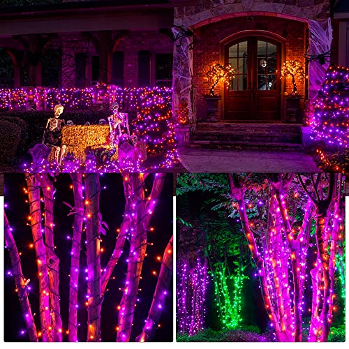 FUNPENY 164FT 500 LED Halloween Lights, 8 Modes Waterproof Plug in String Lights for Halloween Indoor Outdoor Yard Party Wedding Garden Home Decorations (Purple & Orange)