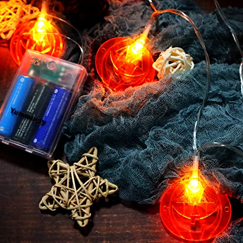 Halloween Pumpkin String Lights Battery Operated 10Ft 20 LED Orange Pumpkins Fairy Light 2 Modes Indoor Outdoor Twinkle Spooky Decorations for Halloween Thanksgiving Fall Bedroom Fireplace Party Patio