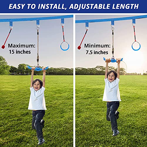 YAMIPROBI Ninja-Twister Swing Spins Set: Slackline Attachments - 360° Handle Twist-Spin Flips Toy Activate Ninja Powers Warrior Accessories Kids Hang Toys for Playground Backyard Blue