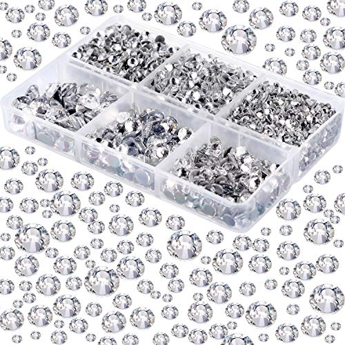 4000 Pieces Hotfix Rhinestones Crystals AB Clear Crystal Rhinestones Flatback Gems Round Crystal Rhinestones Bulk for Crafts Clothing Dance Costumes(Clear Color)