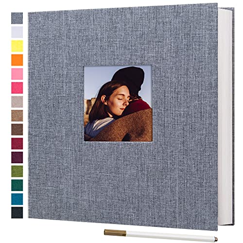 potricher Large Photo Album Self Adhesive 3x5 4x6 5x7 8x10 Pictures Linen Cover 40 Blank Pages Magnetic DIY Scrapbook Album with A Metallic Pen (Gray)