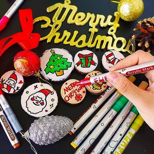 Funto Acrylic Paint Pens for Rock Painting, Fabric, Wood, Canvas, Metal, Ceramic, Glass, Scrapbooking Craft,12 Colors Paint Marker Set, Medium Tip, Non-Toxic, Quick Drying