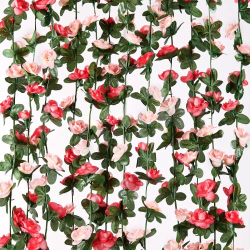 MARTINE MALL Flower Garland Rose Vines, 5 Strands 41Ft Flowers Vines for Bedroom, Rose Flower Garland Decoration, Pink Rose Floral Garland for Room Table Birthday Wedding Party Garden Wall Decor