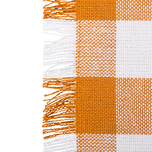 DII Heavyweight Fringed Check Tabletop Collection, Table Runner, 14x72, Pumpkin Spice