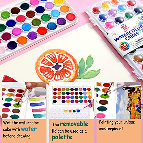 TBC The Best Crafts Watercolor Paint Set 36 Vibrant Water Color With 3 Individual Paint Pallet Non Toxic Washable Kids Paint Portable Painting Supplies for Beginners Artists