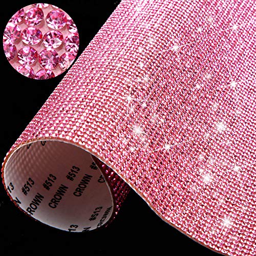 12000 Pieces Bling Bling Rhinestone Sheet Rhinestones Sticker DIY Car Decoration Sticker Self Adhesive Glitter Rhinestones Crystal Gem Stickers for Car Decoration, 9.4 x 7.9 Inch (Pink)