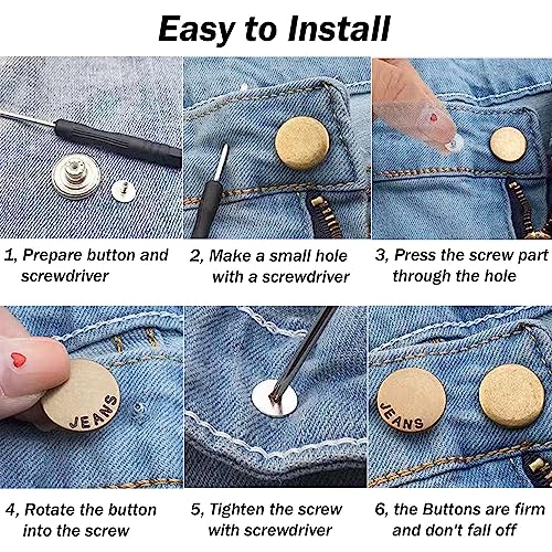 60 Sets Jean Buttons Pins, 17mm and 20mm No-Sew Removable Metal Buttons for Jeans, Jean Button Replacement Repair Combo Rivets and Screwdrivers in Storage Box, Women and Men's Jeans Clothing Supplies