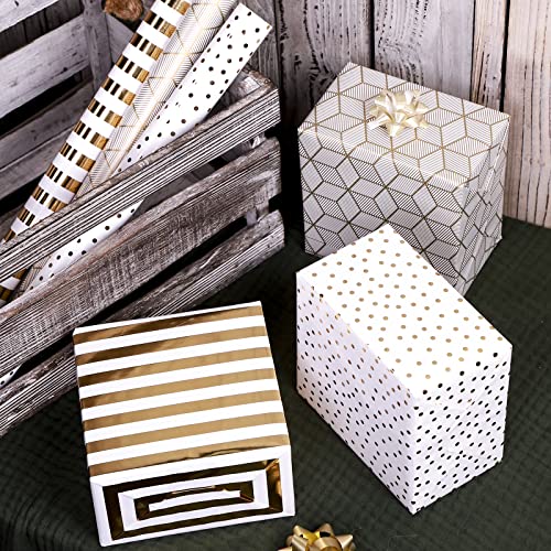 MAYPLUSS Wrapping Paper Roll for Birthday - Mini Roll - 17 inch X 120 inch Per roll - White & Gold Foil Design (42.3 sq.ft.ttl)