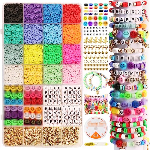 UHIBROS 5800 Pcs Clay Beads for Bracelet Making Kit, Jewelry Making Kit for Girls 16 Color Polymer Heishi Beads Bracelets Making Kit Gifts for Girls with Letter Beads