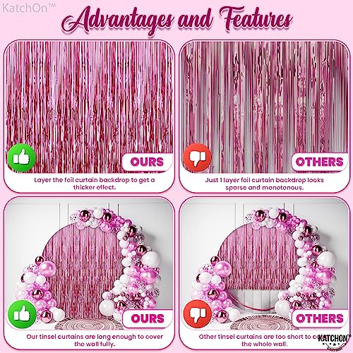 KatchOn, Pink Backdrop for Pink Party Decorations - XtraLarge 6.4x8 Feet, Pack of 2 | Pink Foil Fringe Curtain | Pink Fringe Backdrop for Pink Streamers Party Decorations, Pink Birthday Decorations