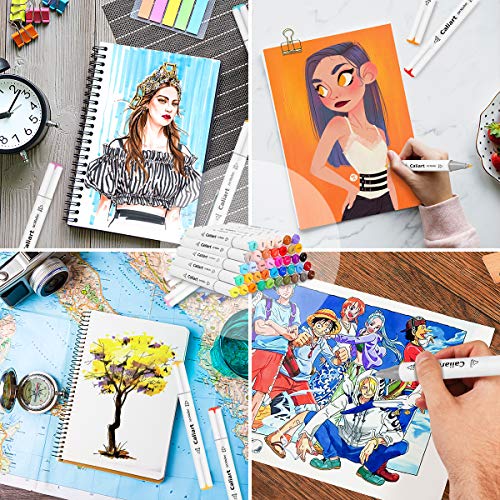 Caliart Alcohol Markers, 100 Colors Dual Tip Art Markers Sketch Markers Pens Permanent Alcohol Based Markers with Case for Adult Kids Halloween Drawing Sketching (White Barrel)
