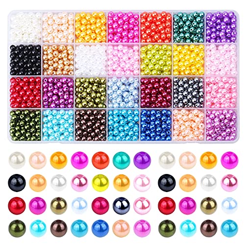 1960PCS Pearl Beads, 6mm 28 Colors Multicolor Loose Beads for Crafts with Holes for Jewelry Making, Small Filler Beads for Crafting Bracelet Necklace Earrings