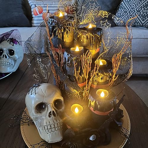 Homemory 24-Pack Black Tea Lights Candles Battery Operated, Halloween Candle Tea Lights, Flameless Flickering Black Candles, Ideal for Holiday Decor, Theme Party, Dia 1-2/5" x H 1-1/4''