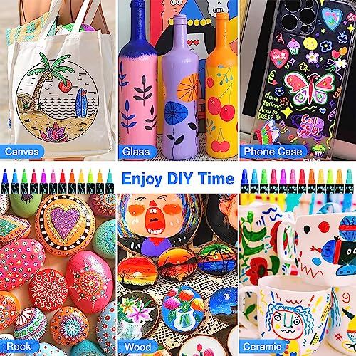 GNIDVSDLF 12 Colors Acrylic Paint Pens,Paint Markers Dual Tip for Wood, Canvas, Stone, Rock Painting, Glass, Ceramic Surfaces,DIY Crafts Making Art Supplies