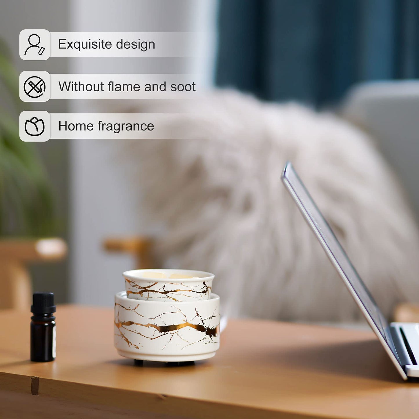 PALANCHY Wax Melt Warmer Ceramic 3-in-1 Oil Burner Electric Candle Wax Warmer Burner Melter Fragrance Warmer for Scented Waxs Home Office Bedroom Aromatherapy Gift& Décor