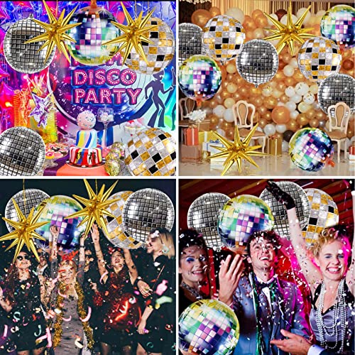 Cadeya 12 Pcs Disco Ball Balloons, Huge Gold Explosion Star Aluminum Foil Balloons for Birthday, Bachelorette Party, 70s 80s 90s Theme Disco Party Decorations Supplies