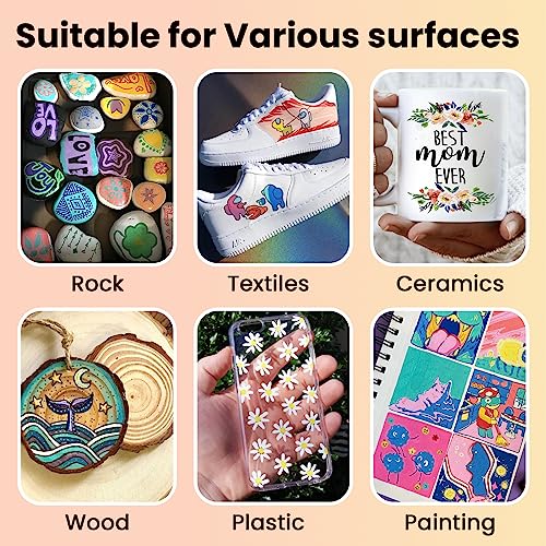 Tesquio Paint Pens, 24 Colors Acrylic Paint Pens Paint Markers, Dual Tip Pens With Medium Tip and Brush Tip for Rock Painting, Wood, Ceramic, Fabric, Canvas, Easter Eggs, Pumpkin Kit, DIY Crafts