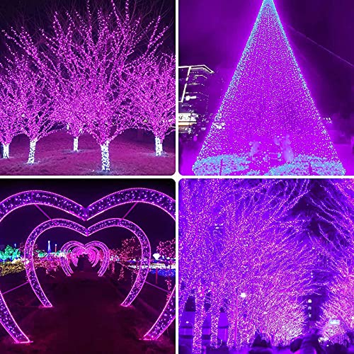 Super-Long 2-Pack Each 85FT Solar Halloween Lights Outdoor Waterproof, Upgraded Super Bright 8 Lighting Modes 480 LED Solar Outdoor String Lights for Halloween Decorations Party Garden Yard (Purple)