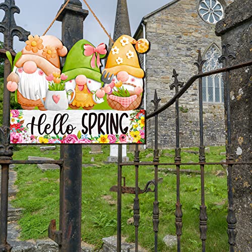 Spring Welcome Door Sign Decor Gnomes Spring Hanging Sign Easter Wooden Signs Decorative Wall Plaque Rustic Front Door Yard Farmhouse Home Spring Harvest Decorations
