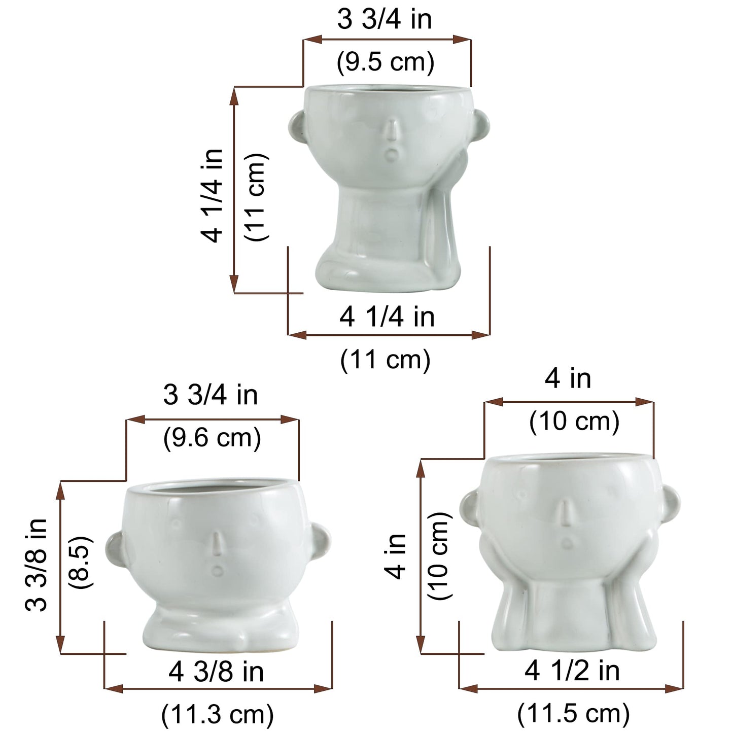 Tenforie Ceramic Flower Pot Modern Style Vase Cute Fleshy Flower Vase Supporting Cheek Vase Mini Ceramic Plants Containers for Home Office, No Plant-3 Pack