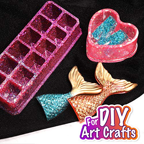 LEOBRO Holographic Chunky Glitter, 15 Colors Craft Glitter for Resin, with 5PCS Mixing Spoon, Cosmetic Glitter for Nail Body Eye Face, Resin Glitter Flakes Sequins for Tumbler Jewelry Crafts Making