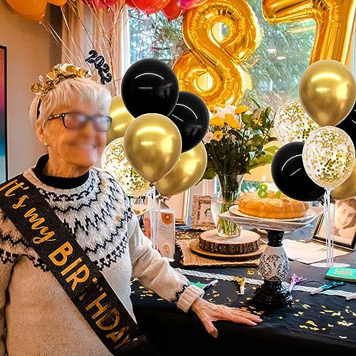 TONIFUL Black Gold Balloon Centerpieces for Table,Balloons Stand Kit for Black Gold Party Decorations Christmas Father's Day Engagement 50th Birthday Anniversary New Year 2024 Graduation Decorations