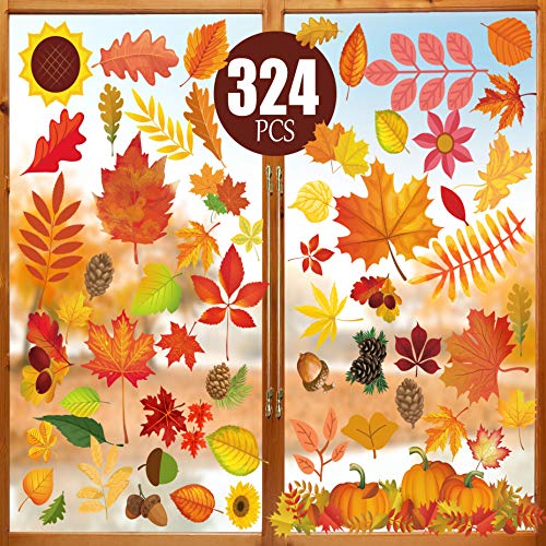 Funnlot Fall Decorations-Fall Window Clings, Thanksgiving Window Clings for Glass 324 PCS Thanksgiving Clings for Windows Fall Window Stickers Thanksgiving Home Office Decorations