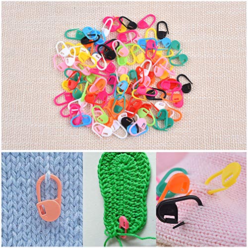 120 Pieces Knitting Crochet Stitch Markers, Colorful Knitting Markers Crochet Clips with 9 Pieces Big Eye Sewing Needles (2inch×3/2.3inch×3/2.7inch×3)