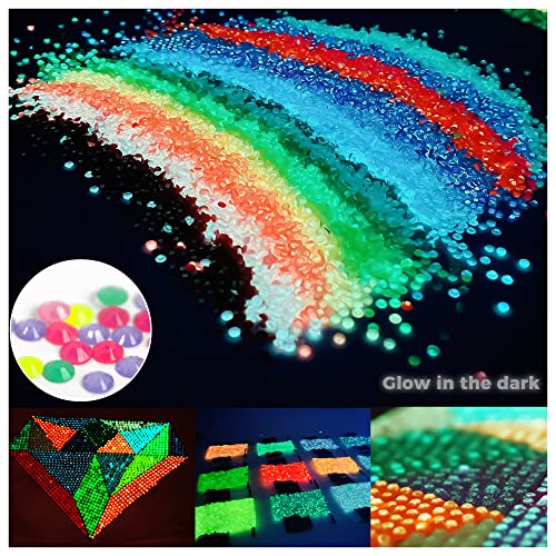 Glow in The Dark Diamond Painting Beads for Diamond Dots Accessories, 20 Colors Round Diamond Painting Drills Flatback Rhinestones for Crafts, Diamonds for Diamond Painting Bead Art Gem Art, 20000PCS