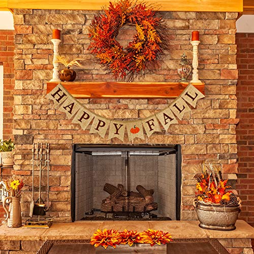 Whaline Happy Fall Pumpkin Burlap Banner Harvest Home Decor Bunting Flag Garland Party Thanksgiving Day Decoration