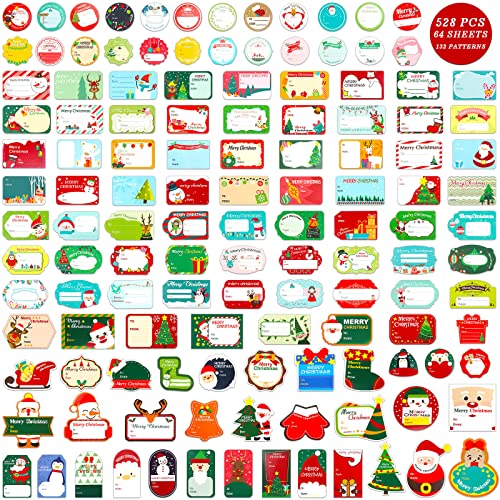 528 Pieces Christmas Gift Tags Stickers, Self Adhesive Christmas Present Tags Sticker Labels, Name Tags Labels for Christmas Gift Wrapping