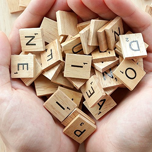 QMET 200PCS Scrabble Letters for Crafts - Wood Scrabble Tiles-DIY Wood Gift Decoration - Making Alphabet Coasters and Scrabble Crossword Game