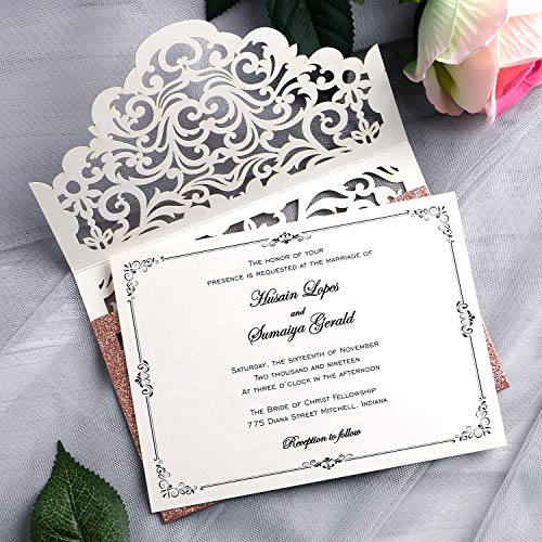 YIMIL 20 Pcs Laser Cut Wedding Invitation Card with Envelope for Wedding Quinceanera Bridal Shower Baby Shower Party Invite (Rose Gold Glitter)