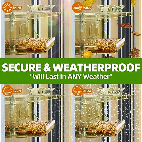 WENMIXER Window Bird Feeder with Non-Marking Self-Adhesive Hooks, Clear Window Bird Feeder for Outside, Transparent Bird House, Outdoor Bird Feeders, Wild Bird Watching Gift, Garden Decor (Yellow)