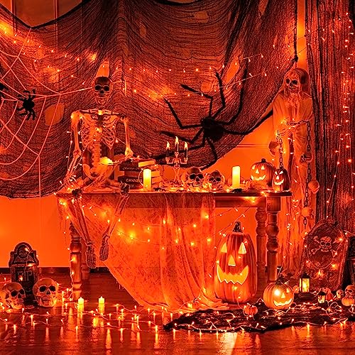 JMEXSUSS 66ft 200 LED Halloween Lights Outdoor, Orange String Lights Indoor Clear Wire, 8 Modes Orange Christmas Lights Plug in for Fall Autumn Harvest Tree Garden Patio Thanksgiving Decorations
