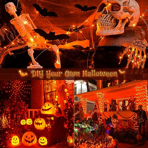 Ｗoohaha Solar Halloween Lights Outdoor,2 Pack Each 33Ft 100LED Orange Halloween Lights,Copper Wire Solar Powered Fairy String Lights 8 Modes for Garden,Tree,Thanksgiving,Christmas,Parties,Home Decor