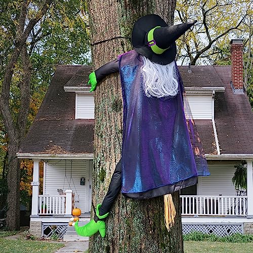 POPGIFTU 64" Large Crashing Witch Decor, Funny Witch Crashing into Tree Halloween Outdoor Decorations, Hanging into Tree/Door/Garden/Yard/Indoor/Outside Halloween Flying Witches Props Ornaments