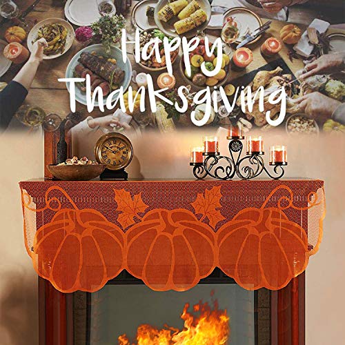 Camlinbo Fall Thanksgiving Decor Fireplace Scarf 20 x 60 Inch Brown Mantle Scarves Cover Lace Fall Runner for Thanksgiving Door Decorations Autumn Table Cover (Brown)