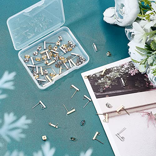 UNICRAFTALE Hypoallergenic Stud Earring with Loop 40 Pieces Rectangle Earring with Ear Nut 0.8mm Pin Stainless Steel Earring Posts for DIY Earrings Jewelry Making