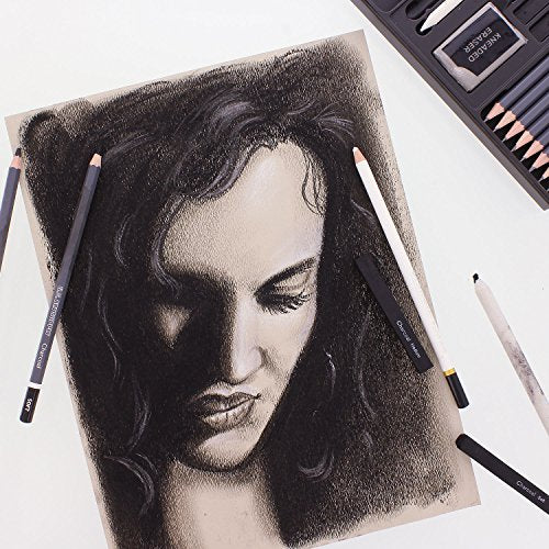 U.S. Art Supply 20 Piece Professional Hi-Quality Artist Sketch Set in Hard Storage Case - Sketch & Charcoal Pencils, Pastel, Stumps, Eraser, Sharpeners